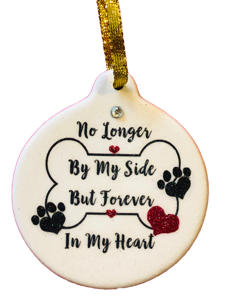 Dog No Longer By My Side Forever Heart Porcelain Ornament Loss Sympathy Pet - Laurie G Creations
