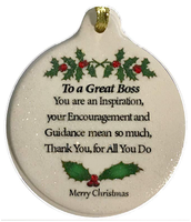 GREAT BOSS Porcelain Ornament Gift Boxed Make Best Friend Family Memories - Laurie G Creations