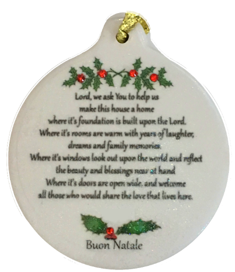 Buon Natale Italian Blessing Porcelain Ornament Gift Boxed Rhinestone Family Love - Laurie G Creations