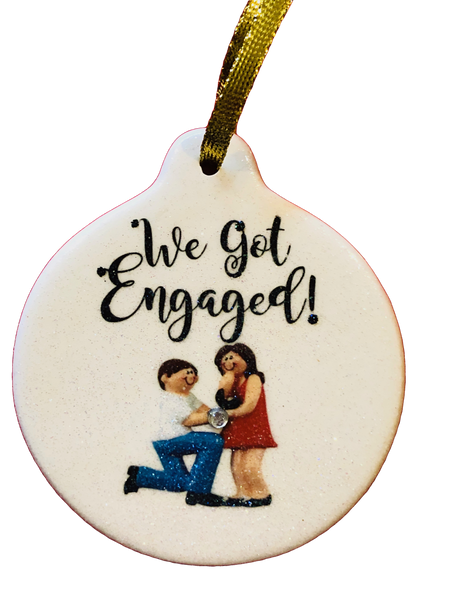 We Got Engaged Porcelain Ornament Proposal Rhinestone Crystal Accent - Laurie G Creations