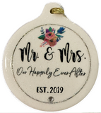 EST Mr & Mrs 2019 Porcelain Ornament Love Christmas Wedding Marriage Couple - Laurie G Creations
