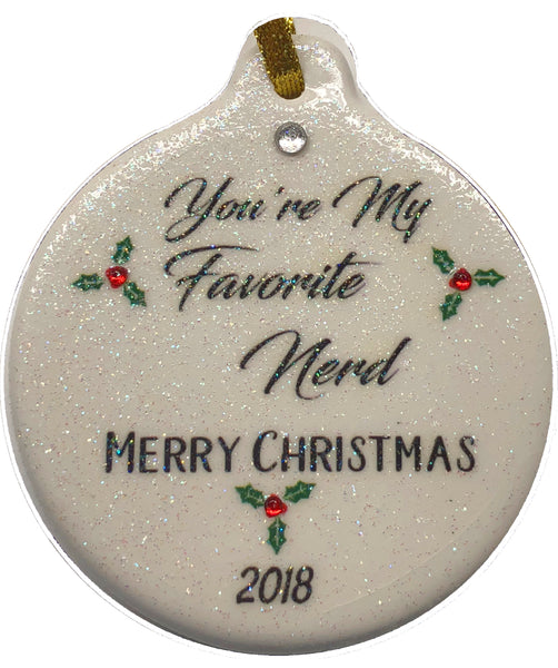You're My Favorite Nerd Porcelain Christmas Ornament Rhinestone Family Gift Boxed Exchange - Laurie G Creations