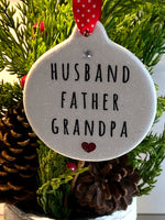HUSBAND FATHER GRANDPA Porcelain Ornament Gift Boxed Rhinestone - Laurie G Creations