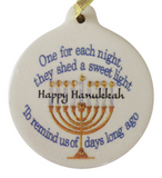 Menorah One for Each Night They Shed a Sweet Light to Remind Us Hanukkah Porcelain Ornament - Laurie G Creations