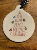 Joy Love Peace Believe Rae Dunn 2021 Christmas Ornament