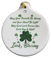 Irish Blessing Porcelain Ornament Rhinestone Celtic Pride Shamrock Good Luck Gift Boxed - Laurie G Creations