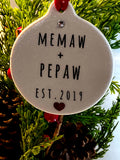 MEMAW PEPAW EST 2019 Porcelain Ornament Gift Boxed Rhinestone - Laurie G Creations