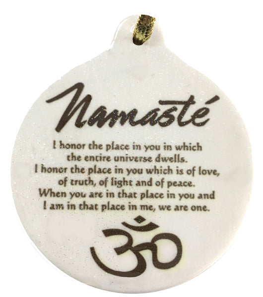 Namaste Yoga Golden Blessing Porcelain Ornament OHM Love Peace - Laurie G Creations