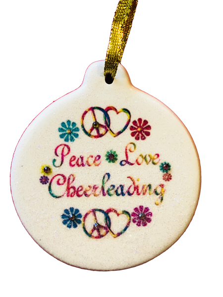 Peace Love Cheerleading Blessing Porcelain Ornament Christmas Cheer Imagine Dream Believe - Laurie G Creations