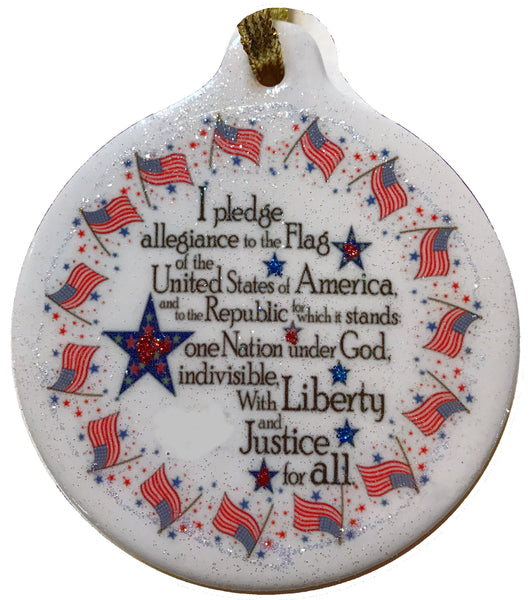 Pledge of Allegiance Porcelain Ornament USA Patriotic American Flag - Laurie G Creations