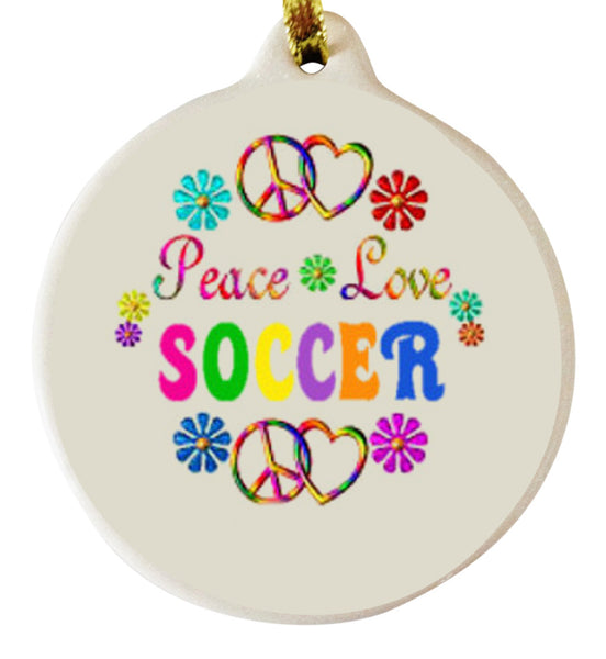 Peace Love Soccer Player Porcelain Ornament Gift Boxed Christmas Sports Kick - Laurie G Creations