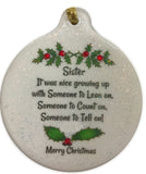 Sister Love Porcelain Ornament Gift Boxed Christmas Someone to Tell On - Laurie G Creations