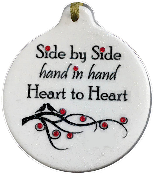 Side By Side Hand in Hand Heart to Heart Porcelain Ornament Gift Boxed Rhinestone - Laurie G Creations