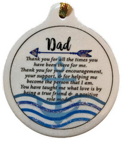 Thank you Dad Love Support Respect Porcelain Holiday Ornament Rhinestone - Laurie G Creations