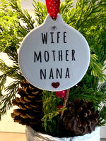 WIFE MOTHER NANA Porcelain Ornament Gift Boxed Rhinestone - Laurie G Creations