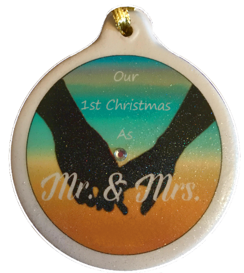 Beach Holding Hands Mr & Mrs Porcelain Ornament Christmas Happily Ever After Newlyweds - Laurie G Creations