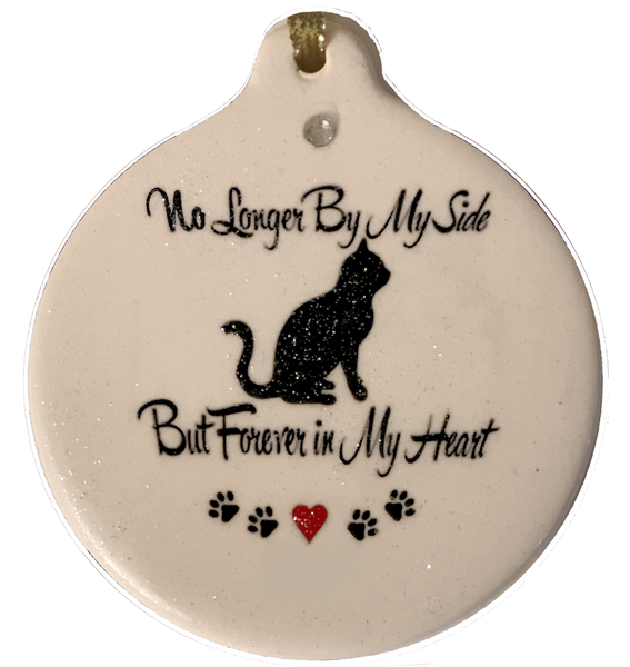 Kitty Cat Porcelain Ornament Loss of Pet No Longer By My Side Forever Heart - Laurie G Creations